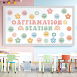Qimgic Classroom Bulletin Board Decoration - 120pcs Boho Affirmation Station Motivational Cutout Borders Decor Set, Back to School Chalkboard Library Wall Accents Ideas Kits for Welcome Party Supplies
