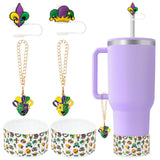 QIMGIC Mardi Gras Cup Accessories - 6pcs Carnival Silicone Boot with Straw Cover Mask Handle Charm Compatible with 30 oz 40 oz Tumblers, Mardi Gras Decor Gifts for Girls Women Masquerade Party