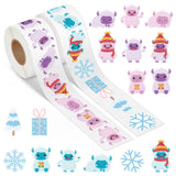 Qimgic Winter Snow Monster Stickers - 2 Rolls 1000pcs Funny Yeti Monsters Vinyl Sticker Decoration, Snowflake Decal Label Holiday Decor Supplies for Xmas Tree Ball Cup Scrapbook Bottle Laptop