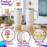 QIMGIC Back to School Cup Accessories - 6pcs Teacher Water Bottle Boot with Straw Cover & Handle Charm Compatible with 30 oz 40 oz Tumblers, Pencil Bow Silicone Boot Gifts for Girl Women Cup Decor