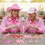 QIMGIC Western Cowgirl Beadable Pens - 12 Set Pink Cow Lady DIY Ballpoint Pen Making Kit with Bead Craft, Wild West Beaded Pen Bulk Charm Tassel Supplies for Party Women School Students Gift