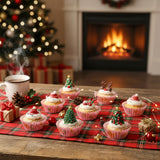 QIMGIC Christmas Mini Cupcake Liners - 600pcs Merry Christmas Candy Baking Cups Small Muffin Cupcake Wrappers, Pink Gingerbread Chocolate Cake Wrap Making Supplies for Xmas Eve Party(10 Styles)