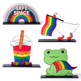 Qimgic LGBTQ Pride Centerpieces Decorations - 4pcs LGBT Gay Pride Month Wooden Tiered Tray Signs Table Decor, Animal Rainbow Flag Equality Detachable Table Topper for Home Kitchen Event Supplies
