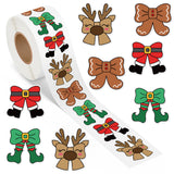 Qimgic Christmas Bow Roll Stickers - 1 Roll 1000pcs Cute Santa Claus Reindeer Gingerbread Vinyl Sticker Decoration, Funny Xmas Decal Label Decor Supplies for Women Men Cup Scrapbook Bottle Laptop