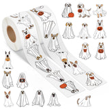 Qimgic Halloween Ghost Dog Stickers - 2 Rolls 1000pcs Cute Dogs Halloween Party Trick or Treat Vinyl Sticker Decoration, Funny Pet Decal Label Decor Supplies for Women Men Cup Scrapbook Bottle Laptop