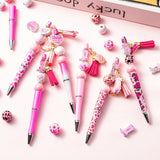 QIMGIC Western Cowgirl Beadable Pens - 12 Set Pink Cow Lady DIY Ballpoint Pen Making Kit with Bead Craft, Wild West Beaded Pen Bulk Charm Tassel Supplies for Party Women School Students Gift