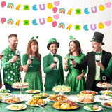 Qimgic St. Patrick's Day Banner - 4pcs Lucky Charms Glitter Hanging Garland Decoration, No DIY Needed Green Shamrock Clover Party Supplies Hang Paper Bunting for Home Classroom Fireplace Wall 8.5 Feet