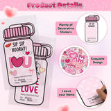 QIMGIC 48 Set Valentines Day Cards Gift for Kids Class School Classroom, Valentine's Craft Sweet Pink Bow Sticker Bottle Greeting Card with Envelopes Exchange Present Bulk for Party Goodie Bag Stuff