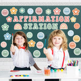 Qimgic Classroom Bulletin Board Decoration - 120pcs Boho Affirmation Station Motivational Cutout Borders Decor Set, Back to School Chalkboard Library Wall Accents Ideas Kits for Welcome Party Supplies