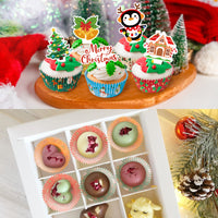 Qimgic Christmas Mini Cupcake Liners - 300pcs Xmas Small Muffin Wrappers and 300pcs Topper, Merry Christmas Cupcake Baking Cups Paper, Candy Cake Wrap Making Supplies for Xmas Eve Party (10 Styles)