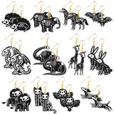 Qimgic Skeleton Animal Skull Earrings - Skull Earrings Dangle for Women Teen, Halloween Jewelry Spooky Dangle Drop, Holiday Funny Dangling Accessories Set for Halloween Fun Gift (12 Pairs)