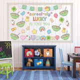 Qimgic St. Patrick's Day Bulletin Board - 137pcs Cereal-sly Lucky Charms Cutout with Banner Decor Set, Shamrock Rainbow Clover Chalkboard Classroom Wall Accents Ideas Kits for Irish Day Party Supplies