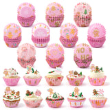QIMGIC Christmas Mini Cupcake Liners - 300pcs Gingerbread Small Muffin Cake Baking Cups with 300pcs Cupcake Toppers, Pink Cake Chocolate Wrap Making Supplies for Xmas Eve Birthday (10 Styles)