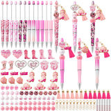 QIMGIC Western Cowgirl Beadable Pens - 12 Set Pink Cow Lady DIY Ballpoint Pen Making Kit with Bead Craft, Wild West Beaded Pen Bulk Charm Tassel Supplies for Party Women School Students Gift