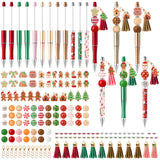 QIMGIC Christmas Beadable Pens Kit - 12 Set Xmas DIY Ballpoint Pen Making with Bead Craft, Christmas Party Gingerbread Beaded Pen Bulk Charm Crafting Supplies for Winter School Students Gift