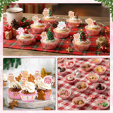 QIMGIC Christmas Mini Cupcake Liners - 300pcs Gingerbread Small Muffin Cake Baking Cups with 300pcs Cupcake Toppers, Pink Cake Chocolate Wrap Making Supplies for Xmas Eve Birthday (10 Styles)