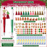 QIMGIC Christmas Beadable Pens Kit - 12 Set Xmas DIY Ballpoint Pen Making with Bead Craft, Christmas Party Gingerbread Beaded Pen Bulk Charm Crafting Supplies for Winter School Students Gift