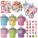 QIMGIC 24 Set Valentines Day Cards Gift for Kids Class School Classroom, Valentine's Craft Straw Covers Cap Sweet Sticker Bottle Card Exchange Present Bulk for Goodie Bag Stuff 30oz 40oz Cup Tumbler