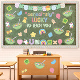 Qimgic St. Patrick's Day Bulletin Board - 137pcs Cereal-sly Lucky Charms Cutout with Banner Decor Set, Shamrock Rainbow Clover Chalkboard Classroom Wall Accents Ideas Kits for Irish Day Party Supplies